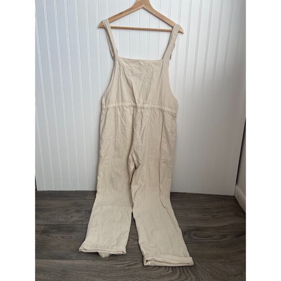 Biboverall Linen Blend Jumpsuit Women's Large Beige Ankle Length Beach Vacation - Picture 5 of 5